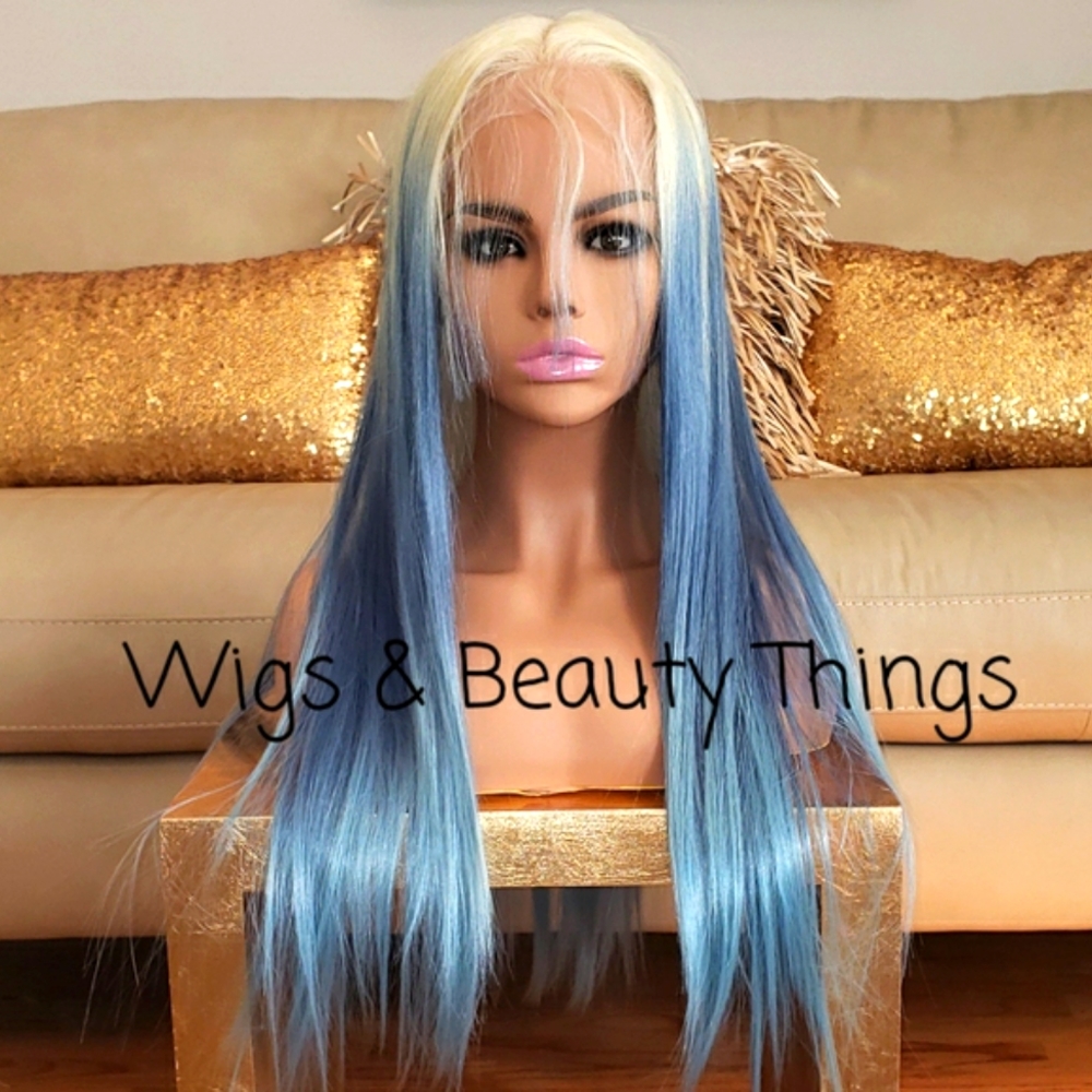 Lace Front Wig - Blue and Blonde Balayage Brazilian 26in